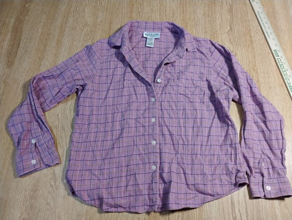 Womens Pendleton long sleeve shirt M cotton flannel plaid purple